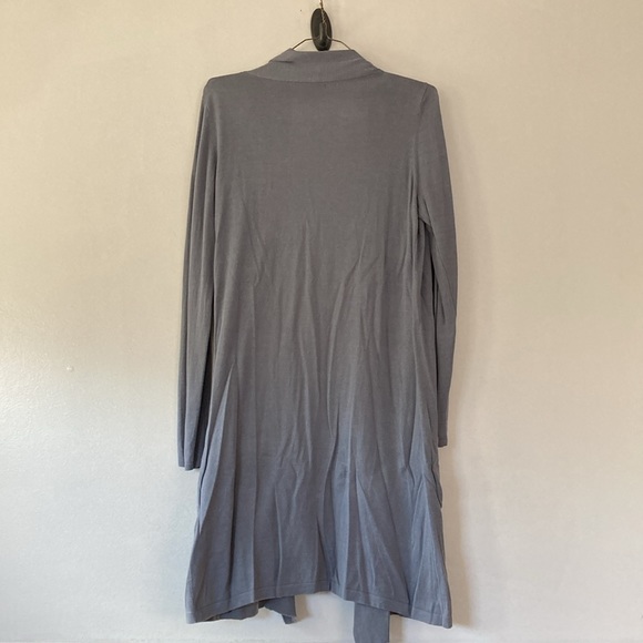 August silk slate blue open front draped sweater - Picture 2 of 5